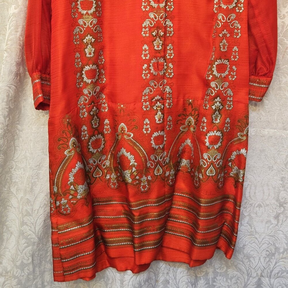 Alfred Shaheen red/silver glamorous vintage 1970s Hawai'ian cocktail dress Elvis - Picture 3 of 11